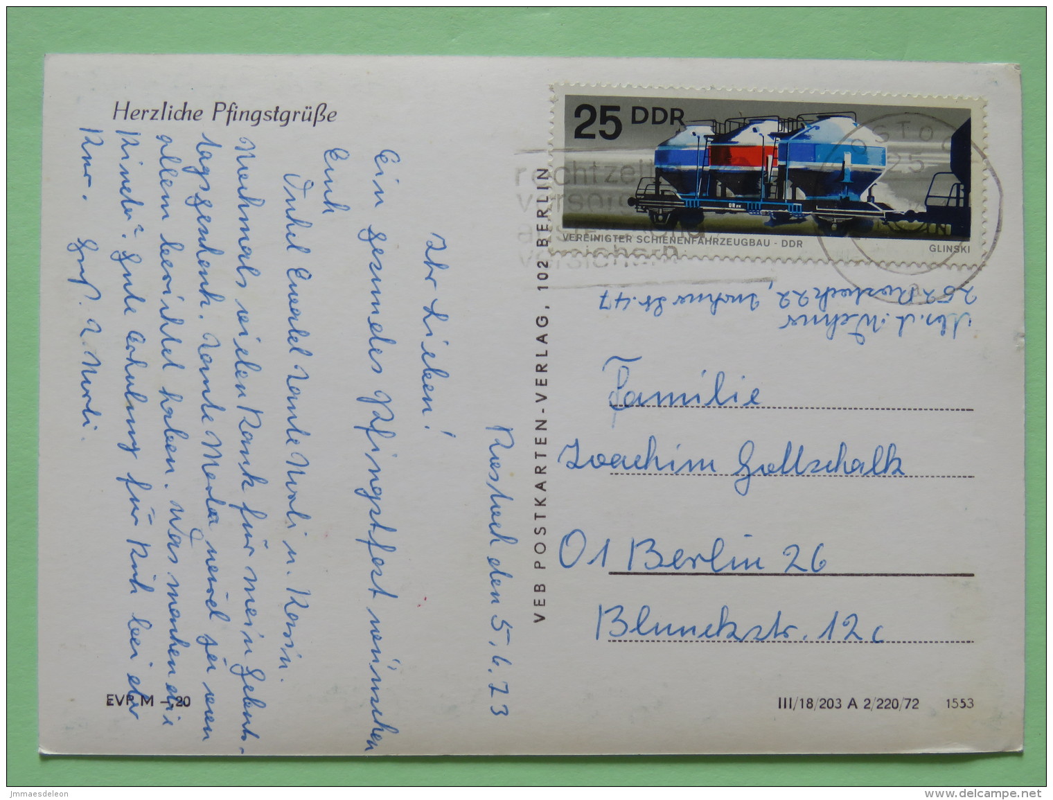 Germany (DDR) 1973 Postcard ""landscape With Girl And Chicken"" To Berlin - Train Multiple Tank Wagon - Lettres & Documents