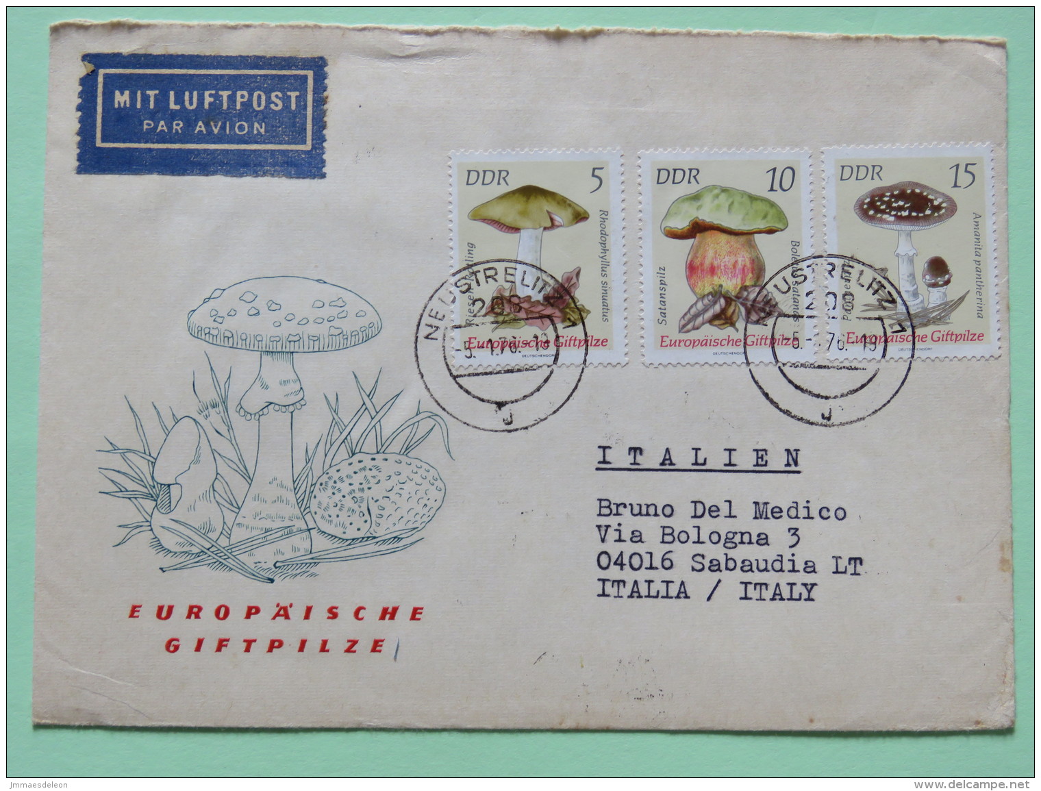 Germany (DDR) 1976 Cover Neustrelitz To Italy - Mushrooms - Full Set (Scott #1533/1540 = 2.65 $) - Lettres & Documents