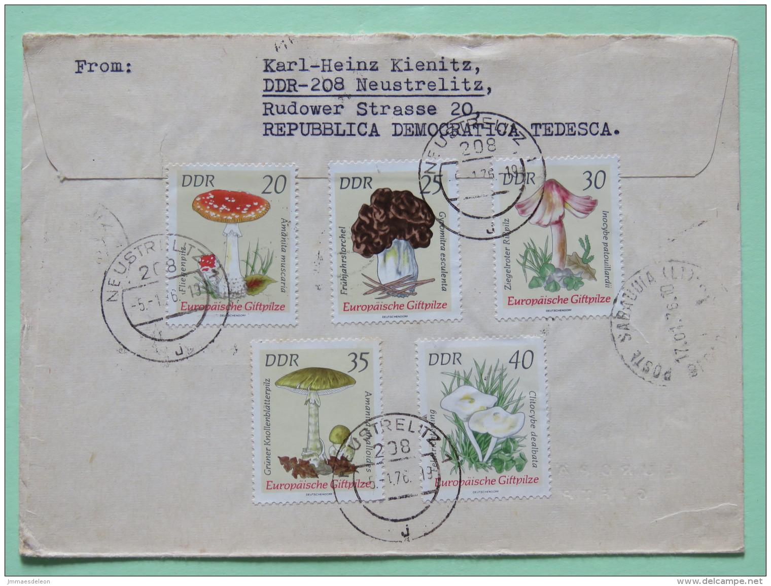 Germany (DDR) 1976 Cover Neustrelitz To Italy - Mushrooms - Full Set (Scott #1533/1540 = 2.65 $) - Lettres & Documents