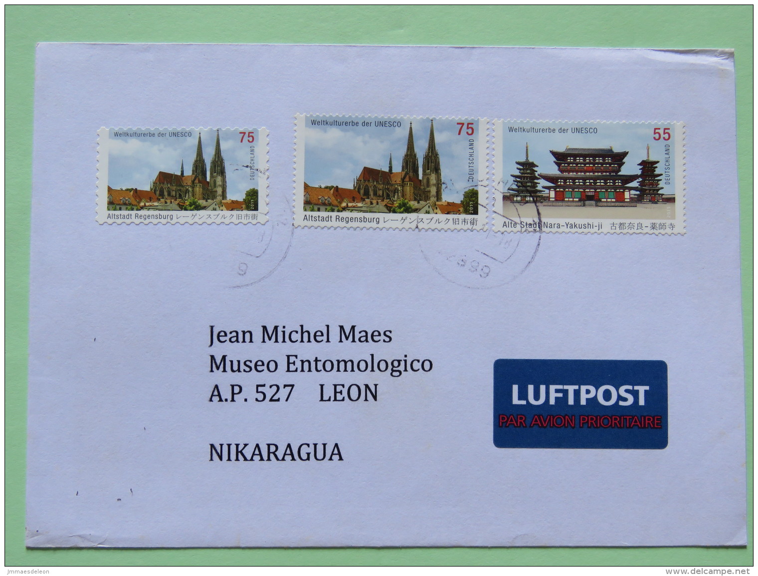 Germany 2011 Cover To Nicaragua - World Heritage UNESCO - Altstadt Church - Nara-Yakushi Temple - Covers & Documents