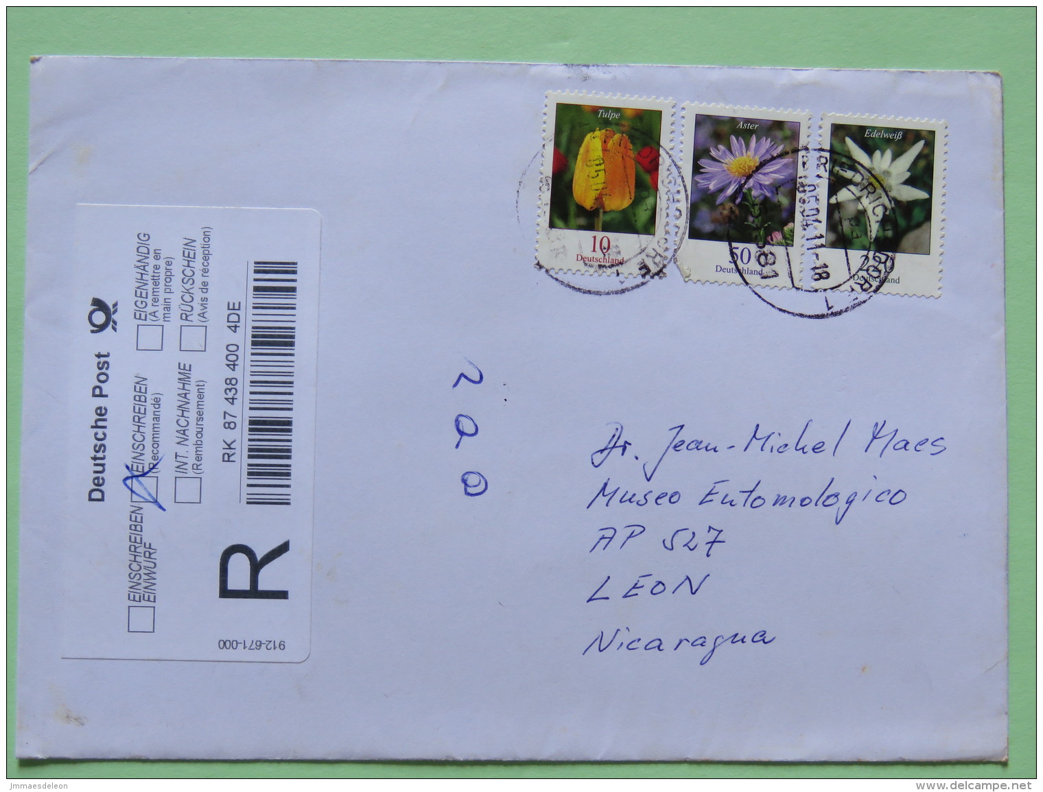 Germany 2011 Registered Cover To Nicaragua - Flowers - Covers & Documents