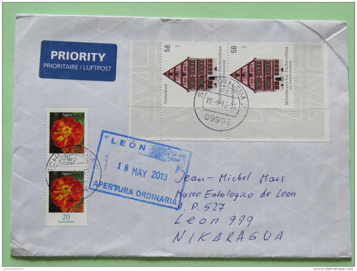 Germany 2013 Cover To Nicaragua - Flowers - Houses - Covers & Documents