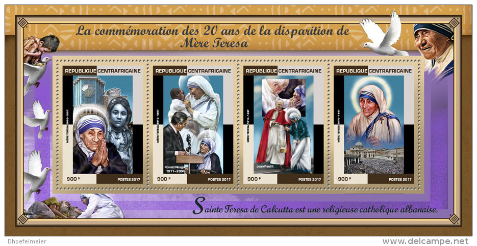 CENTRAL AFRICA 2017 ** Mother Teresa Mutter Teresan Mere Teresa M/S - OFFICIAL ISSUE - DH1730 - Mother Teresa