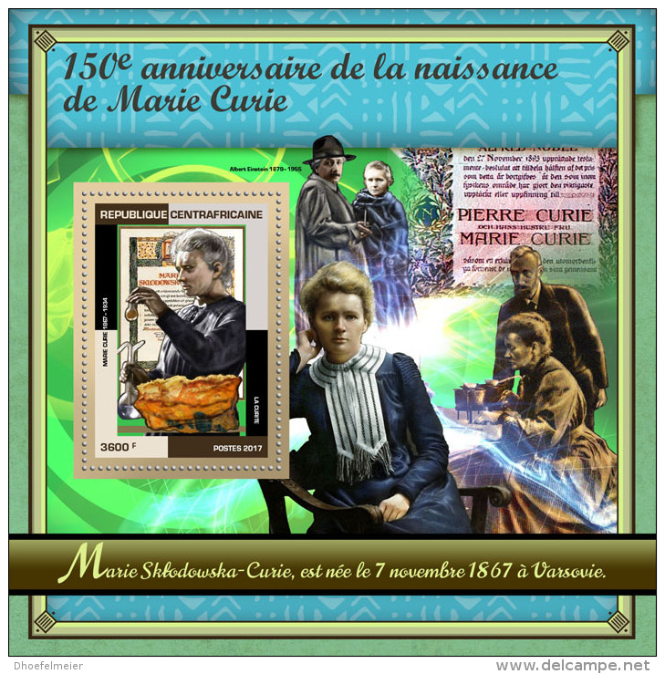 CENTRAL AFRICA 2017 ** Marie Curie Chemist Chemikerin Chimiste S/S - OFFICIAL ISSUE - DH1730 - Chimica