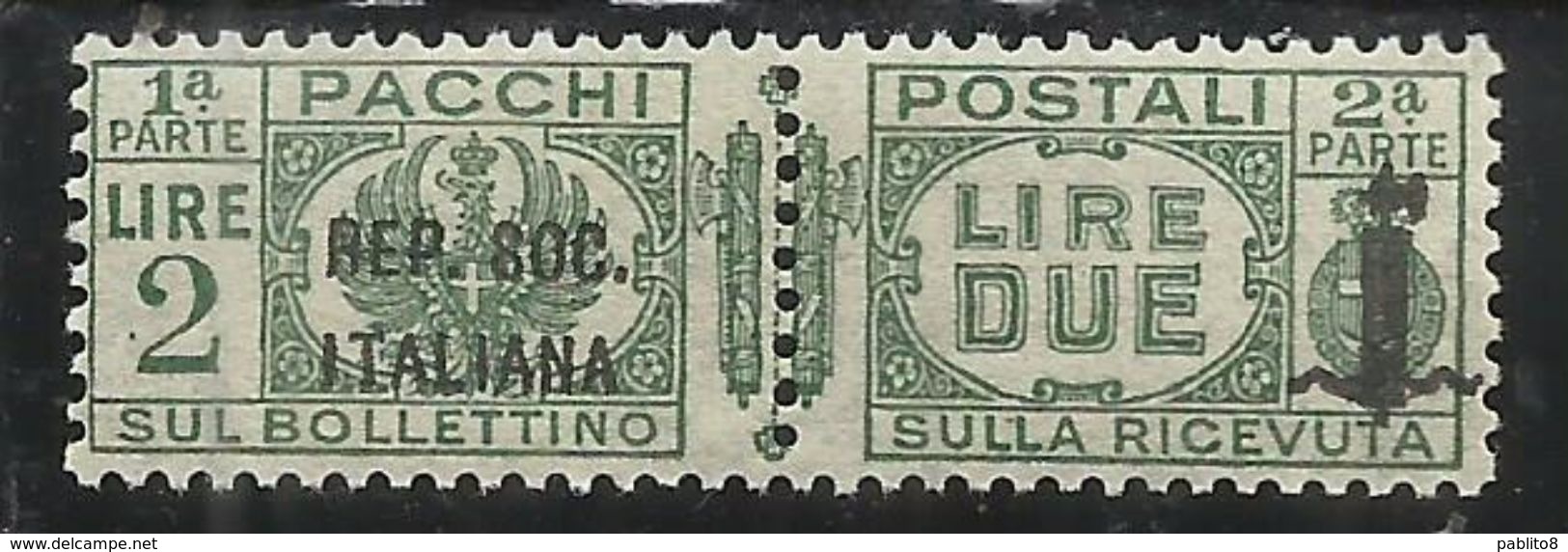 ITALIA REGNO ITALY KINGDOM 1944 RSI REPUBBLICA SOCIALE PACCHI FASCIETTO LIRE 2 MNH FIRMATO SIGNED - Paketmarken