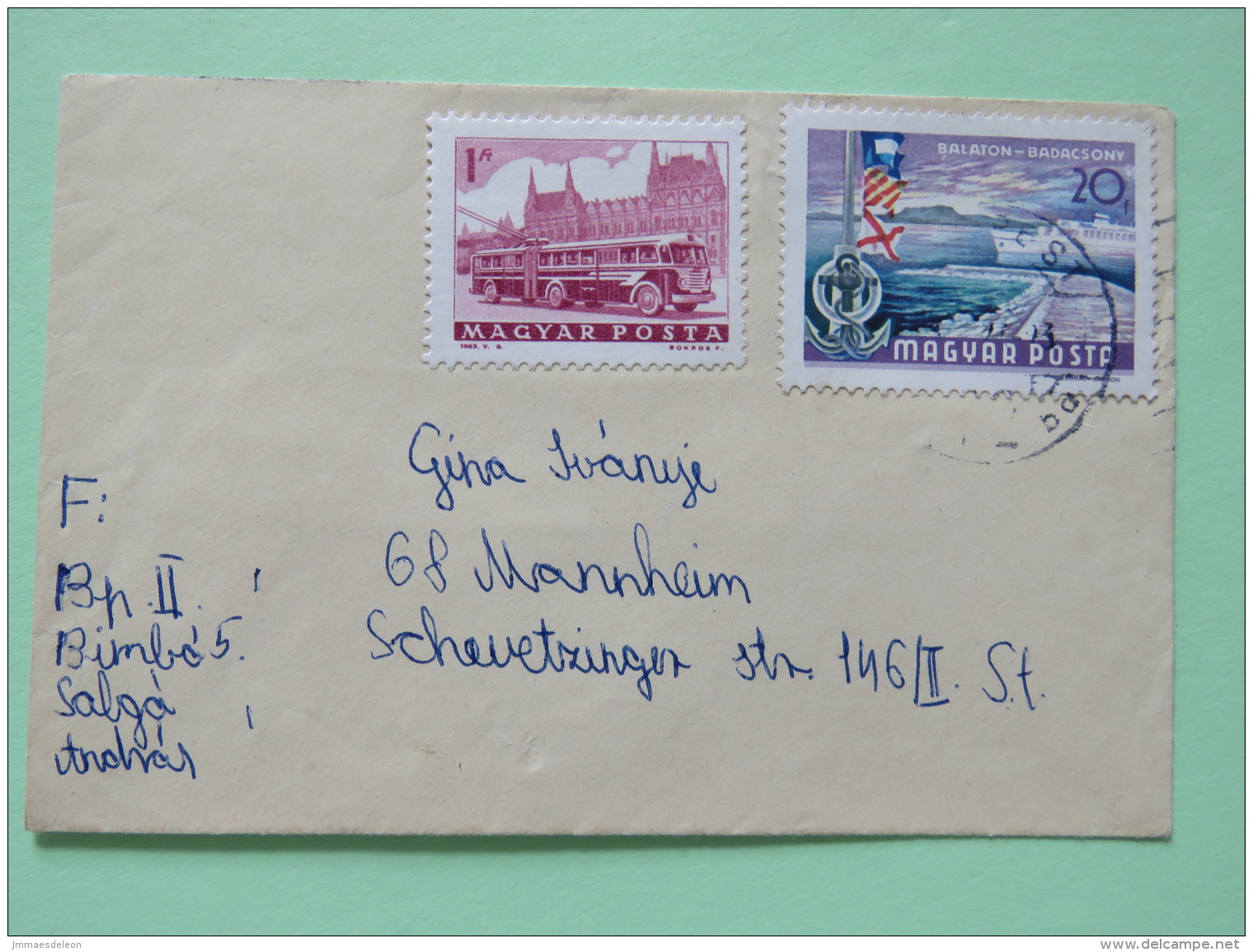 Hungary 1970 Small Cover Budapest To Mannheim - Bus - Balaton Lake - Ship - Lettres & Documents