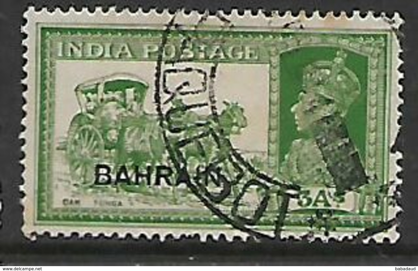 Bahran,, Overprinted On India, George VI, 3 Anna, Bullock Cart,  Used (paquebot C.d.s.) - Bahrain (...-1965)