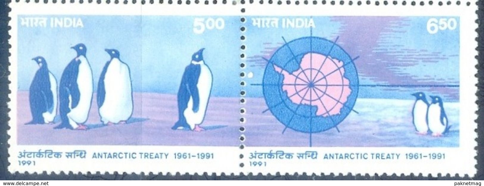 S29- India 1991. 30th Anniversary Of Antarctic Treaty, Fauna, Emperor Penguins & Gentoo Penguins. - Unused Stamps