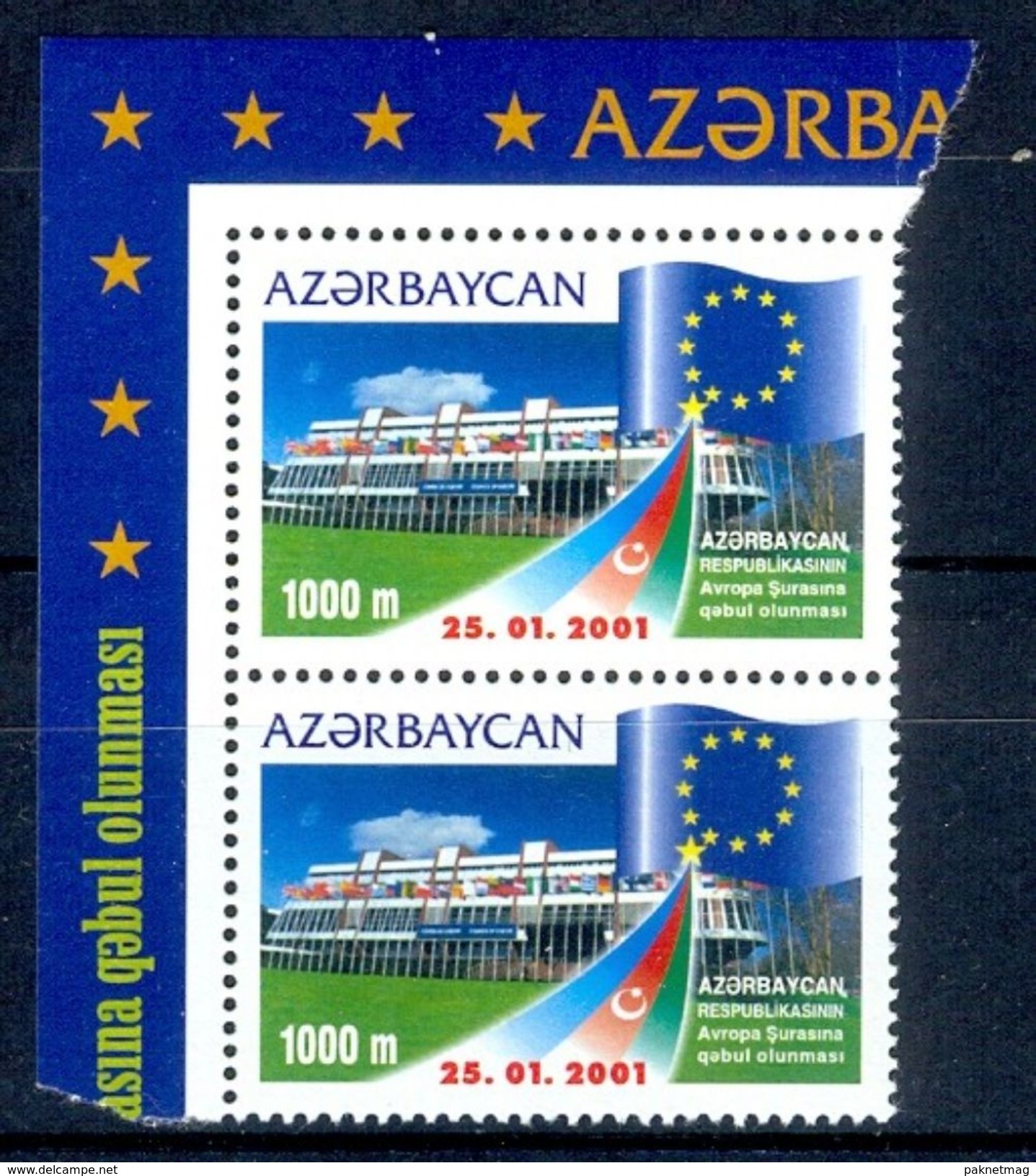 S71- Azerbaijan 2001. Admission To European Council. Flag. Europa Sympathy  Issue. - Azerbeidzjan