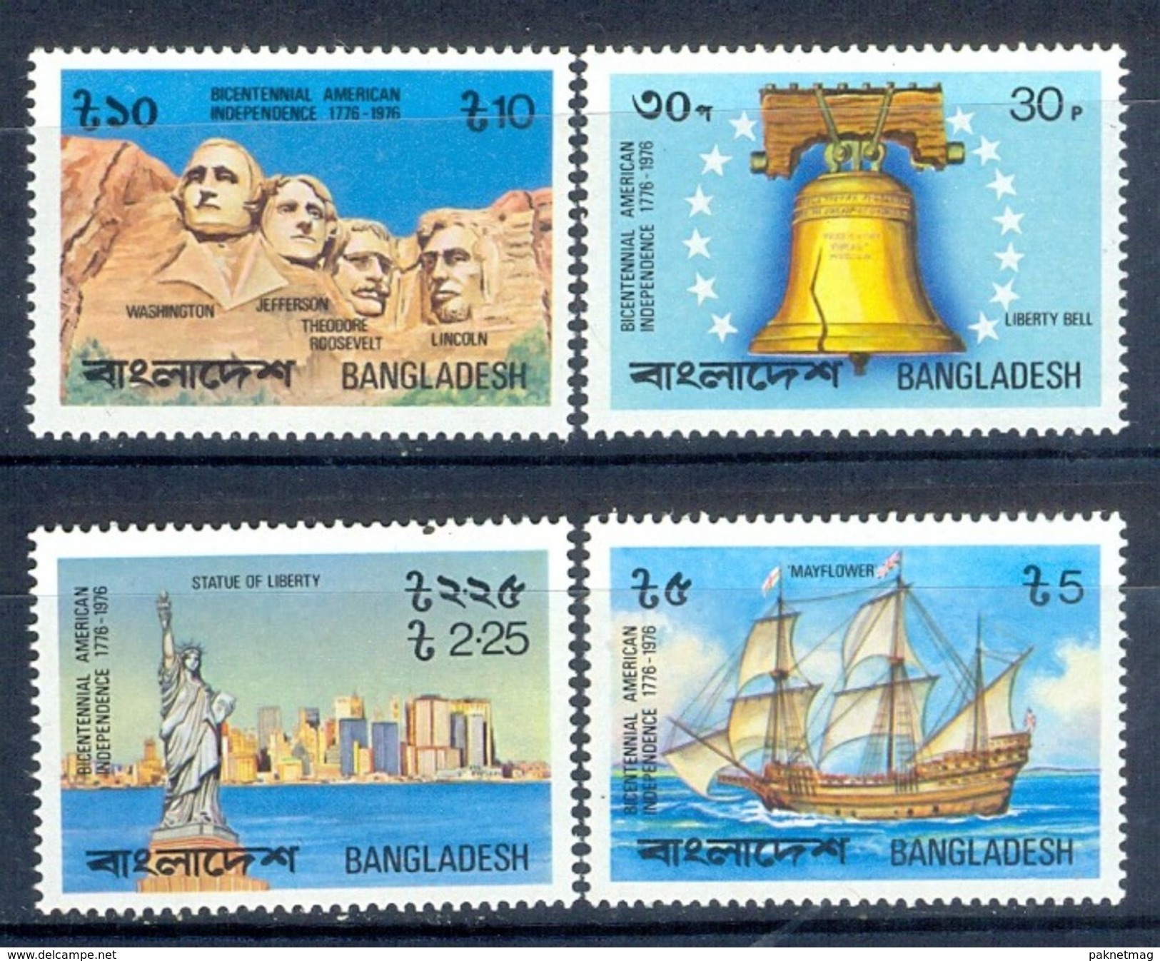 S82- Bangladesh 1976 American Revolution. Liberty Bell Statue Of Liberty. Mountrushmore. Mayflower. Ship. - Bangladesh