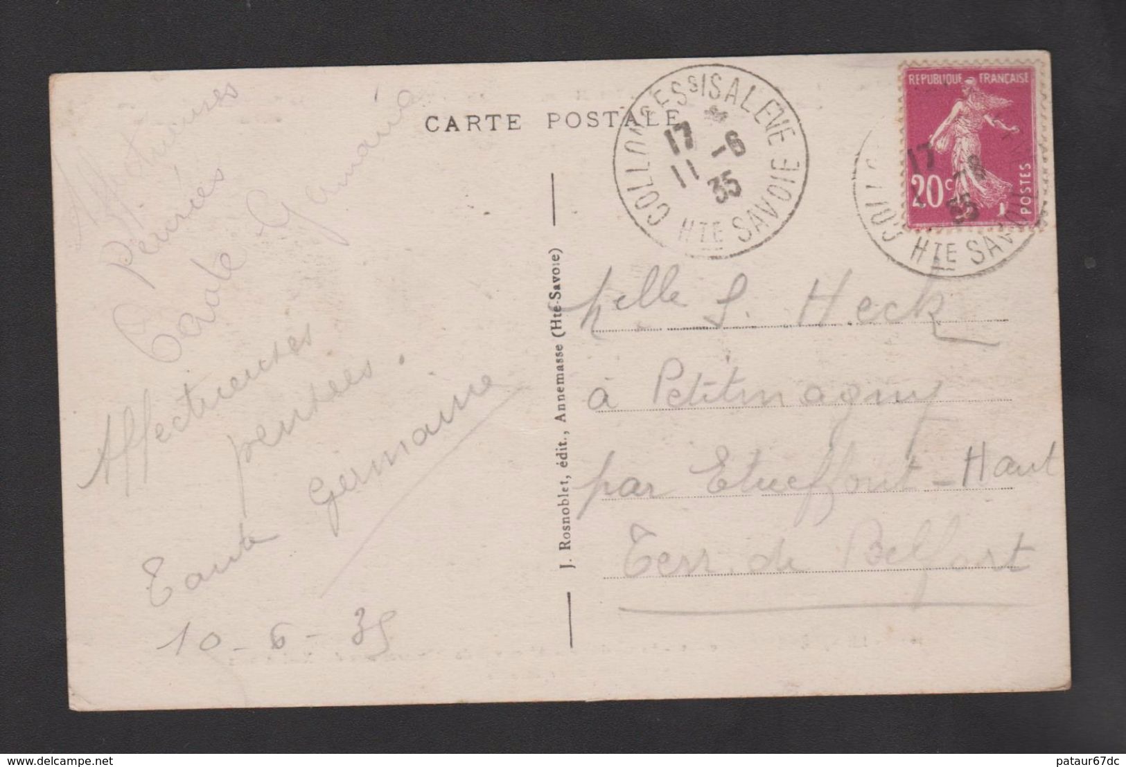 FRANCE / 1924 / Y&T N° 190 : Semeuse Camée 20c Lilas-brun - Sur CP Du 11/08/1935 Le Salève - Haute Savoie - Observatoire - 1921-1960: Période Moderne