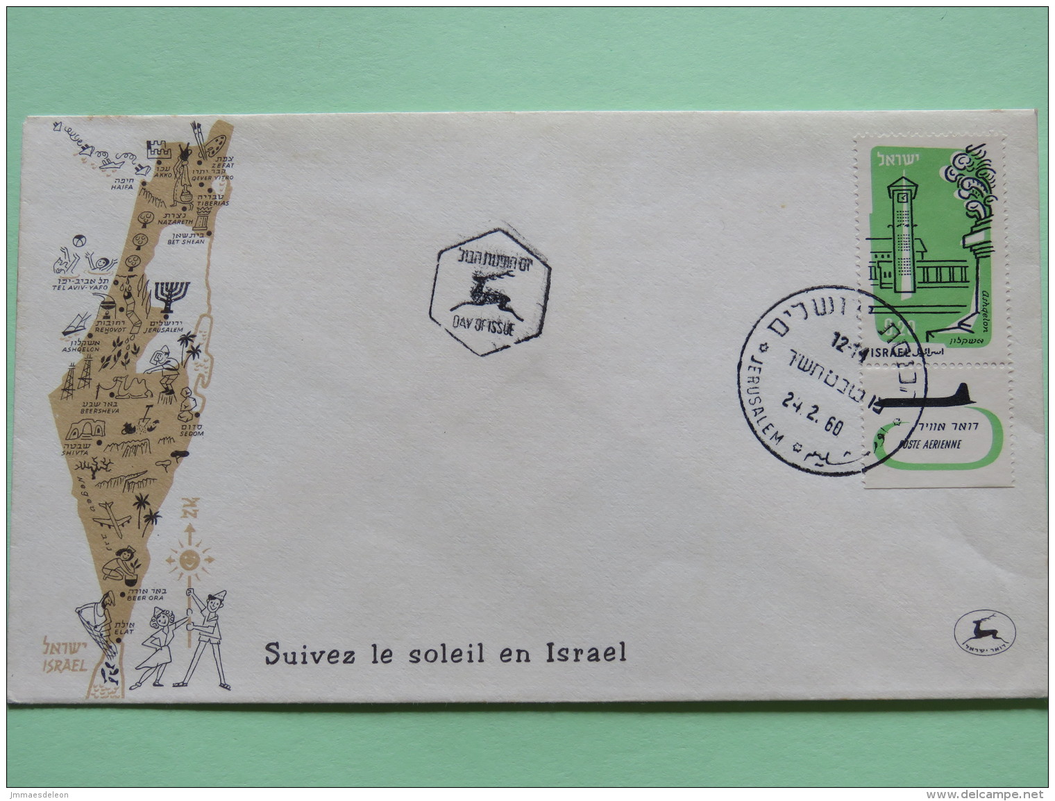 Israel 1960 FDC Cover - Plane - Map - Brieven En Documenten