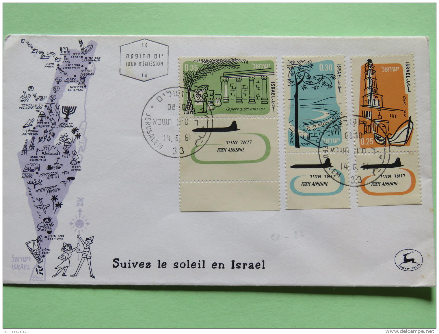 Israel 1961 FDC Cover - Planes - Map - Brieven En Documenten