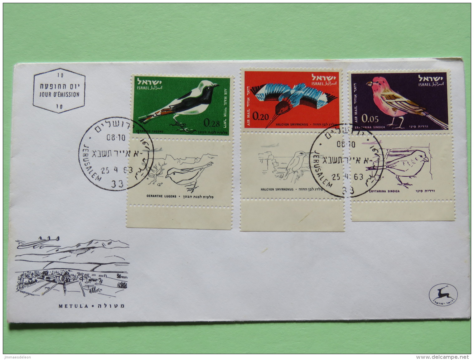 Israel 1963 FDC Cover - Birds Kingfisher - Covers & Documents