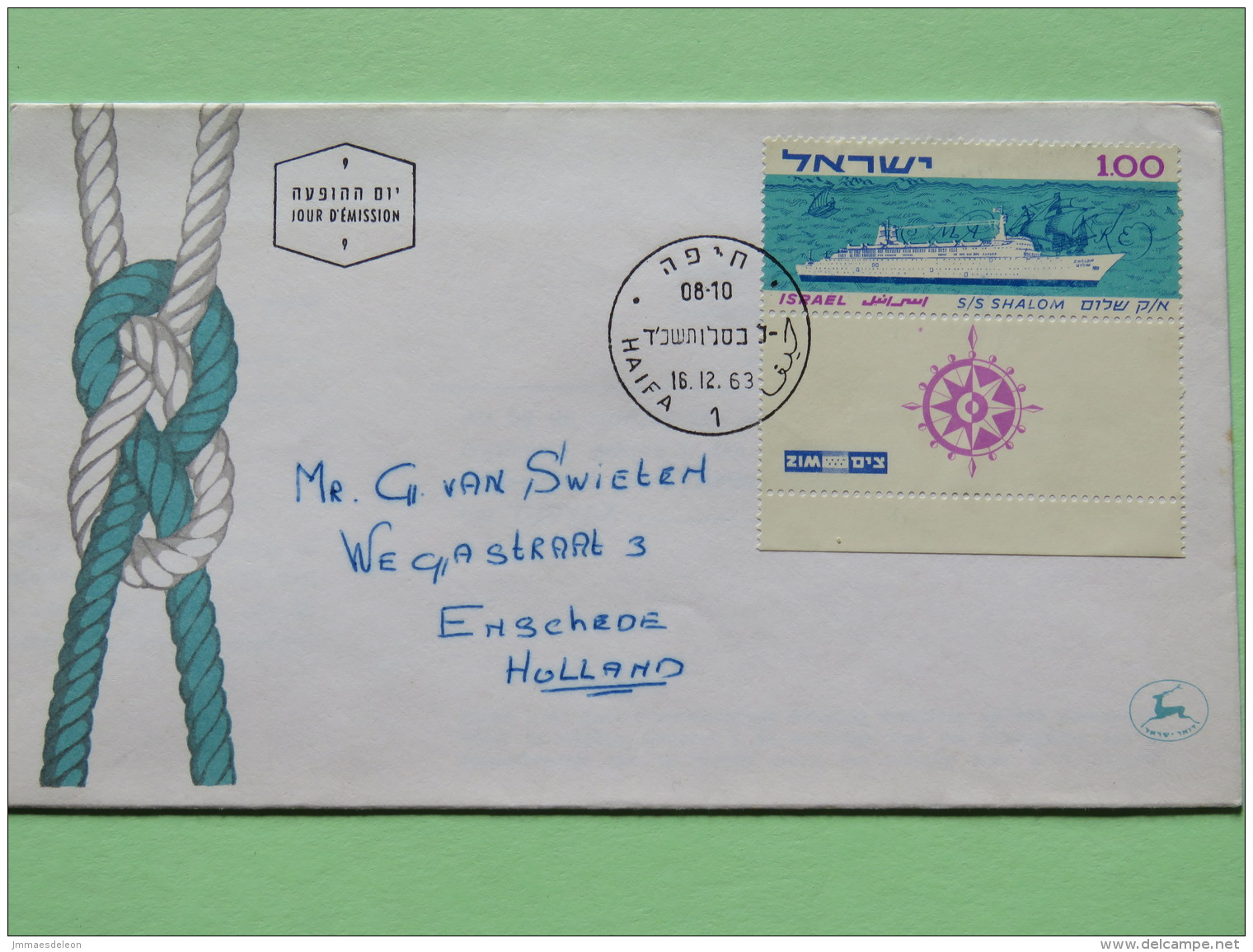 Israel 1963 FDC Cover To Holland - Ship - Covers & Documents