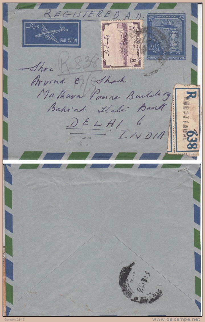 Pakistan  3A  Airmail Stationary Envelope  Registered To India   #  98771    Inde Indien - Pakistan