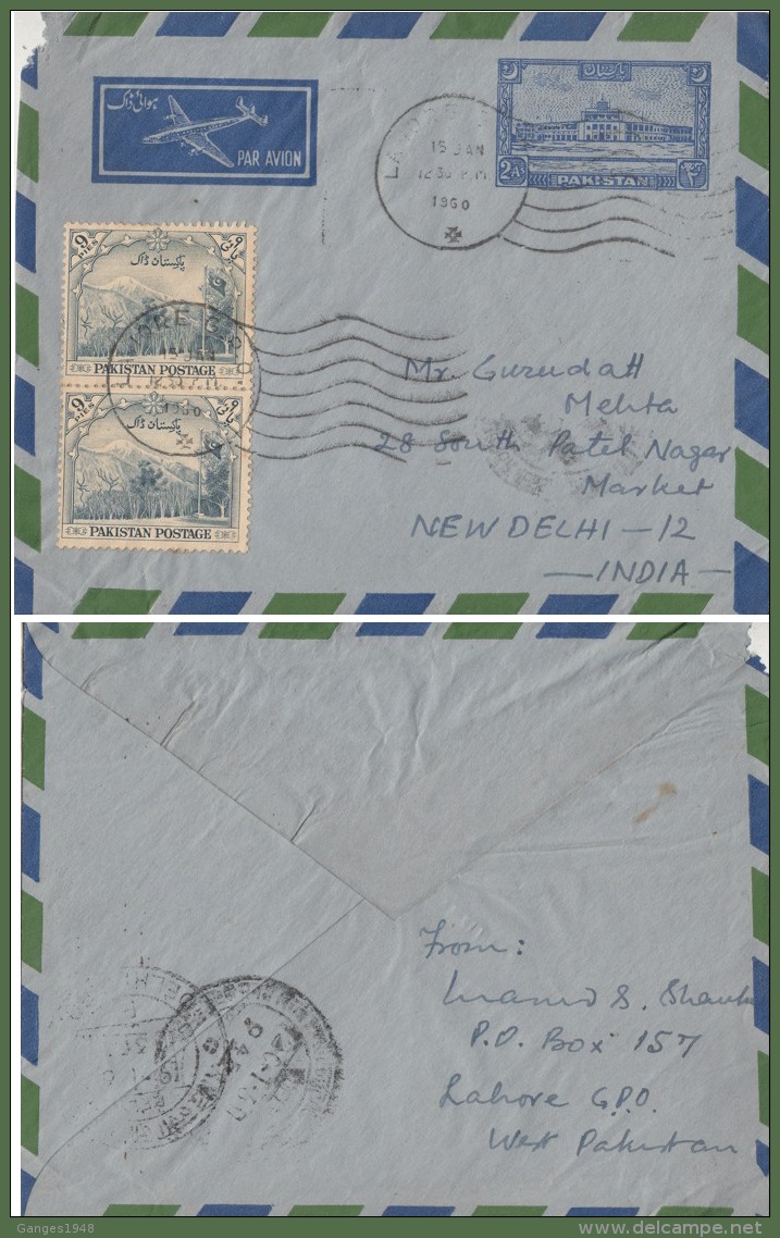 Pakistan  2A  Airmail Stationary Envelope  Registered To India   #  98769    Inde Indien - Pakistan