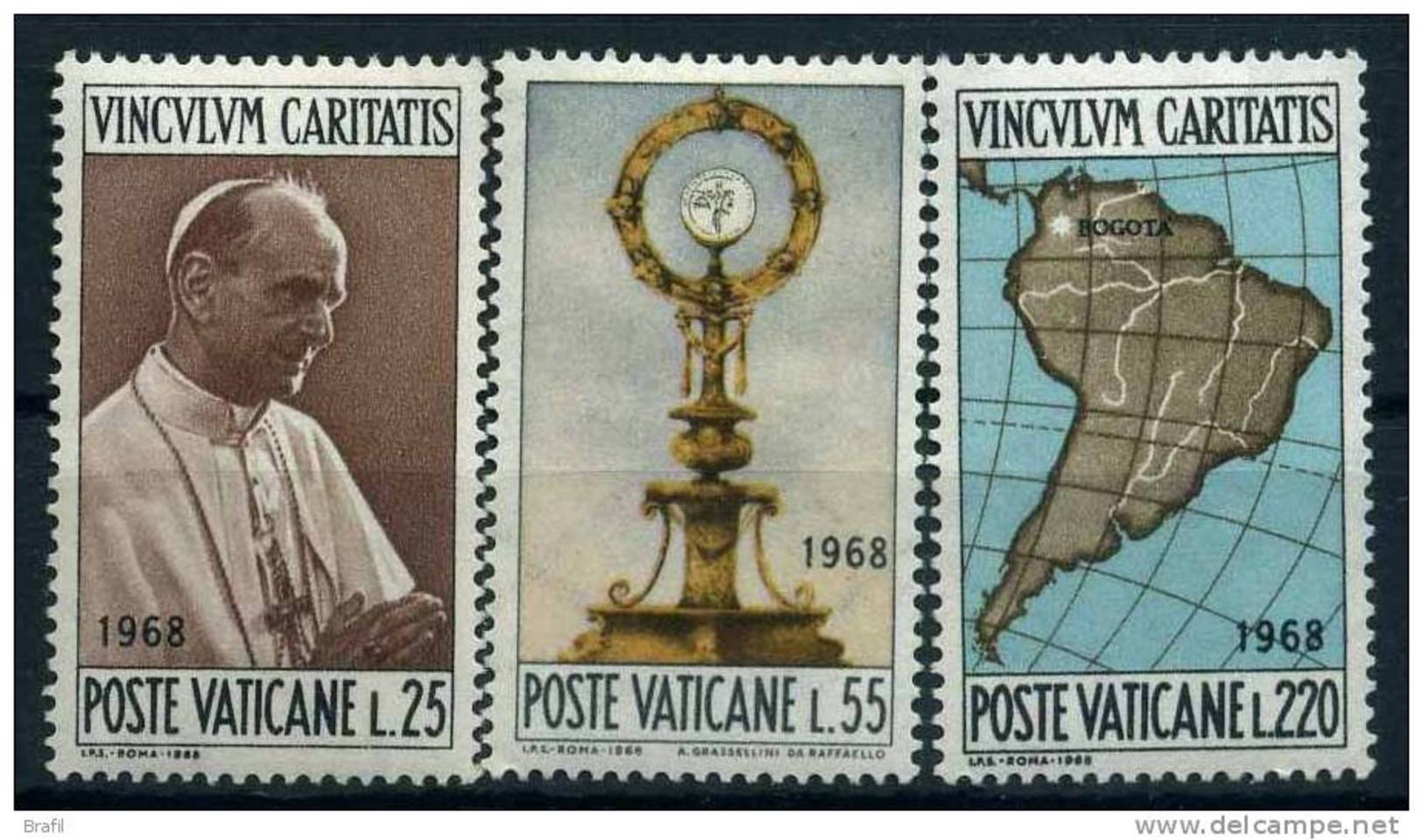 1968, Vaticano, Viaggio Paolo VI A Bogotà , Serie Completa Nuova - Unused Stamps