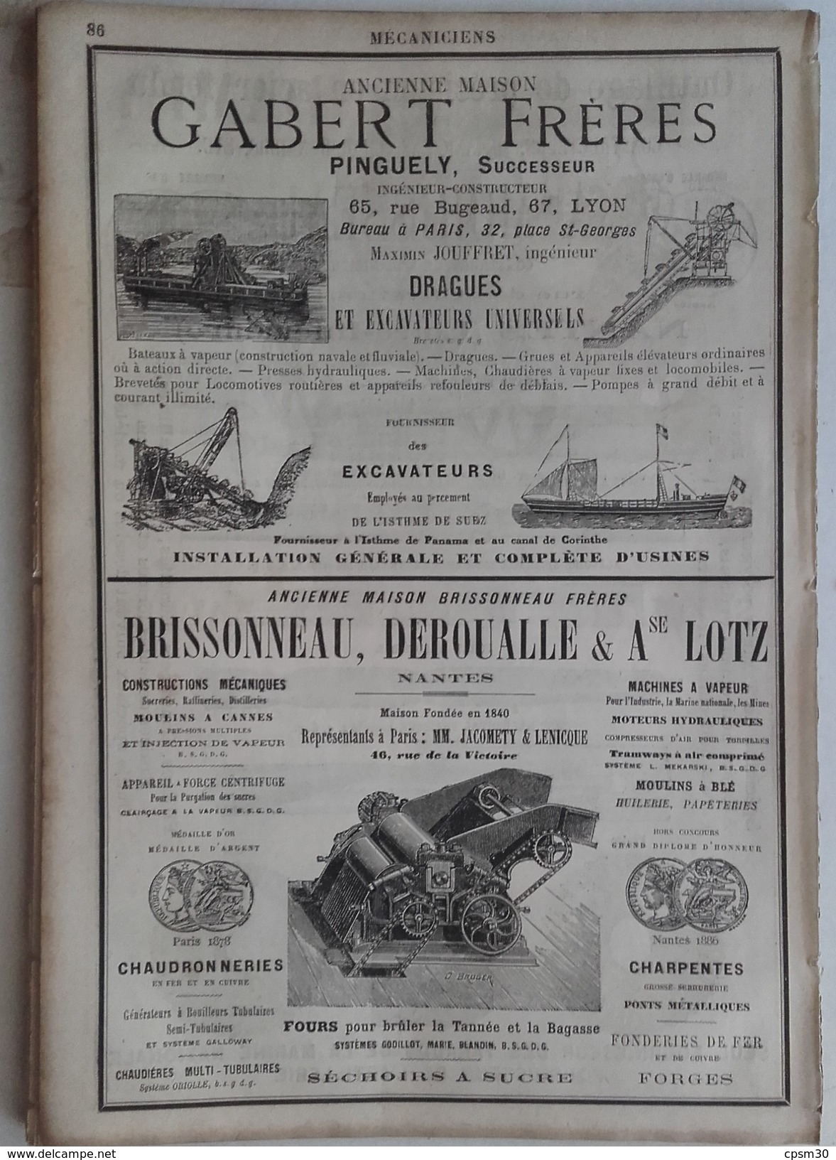 PUB 1889 - OUTILLAGE Précision Rue Des Olivettes Nantes 44, Dragues Et EXCAVATEURS à Lyon 69, MECANIQUE à Nantes 44 - Publicités