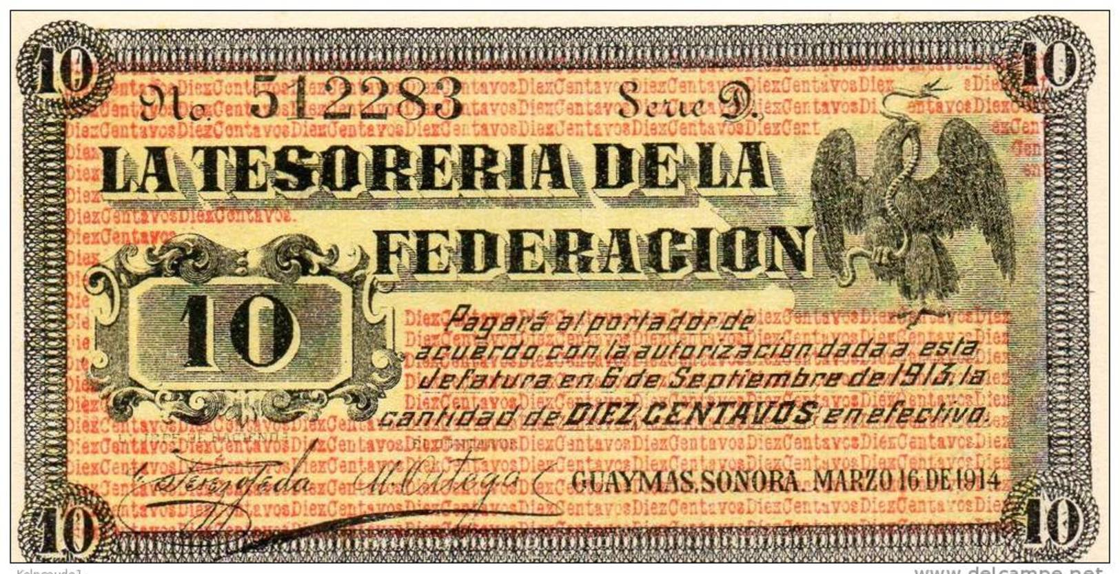 MEXIQUE : 10 Ctvs Tesoreria De La Federacion 1914 (unc) - Mexique