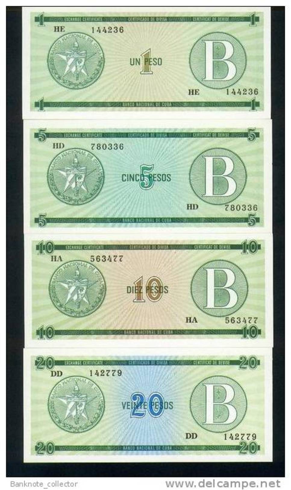 KUBA - CUBA - FOREIGN EXCHANGE CERTIFICATE, Serie B, Set, Pick Nr. FX6 -  FX9  UNC ! - Kuba