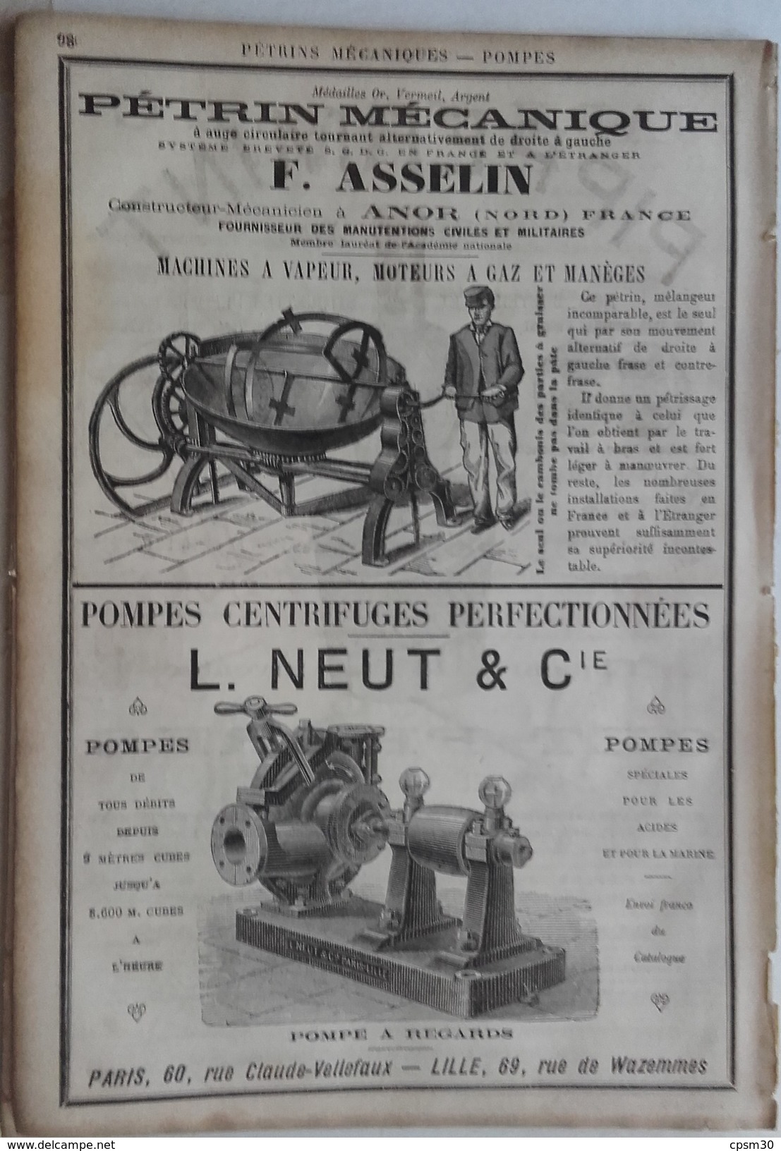 PUB 1889 - PIPPERMINT Par Get Fres à Revel 31, PETRINS Mécaniques à Anor 59 Nord, POMPES Rue De Wazemmes Lille 59 Nord - Publicités