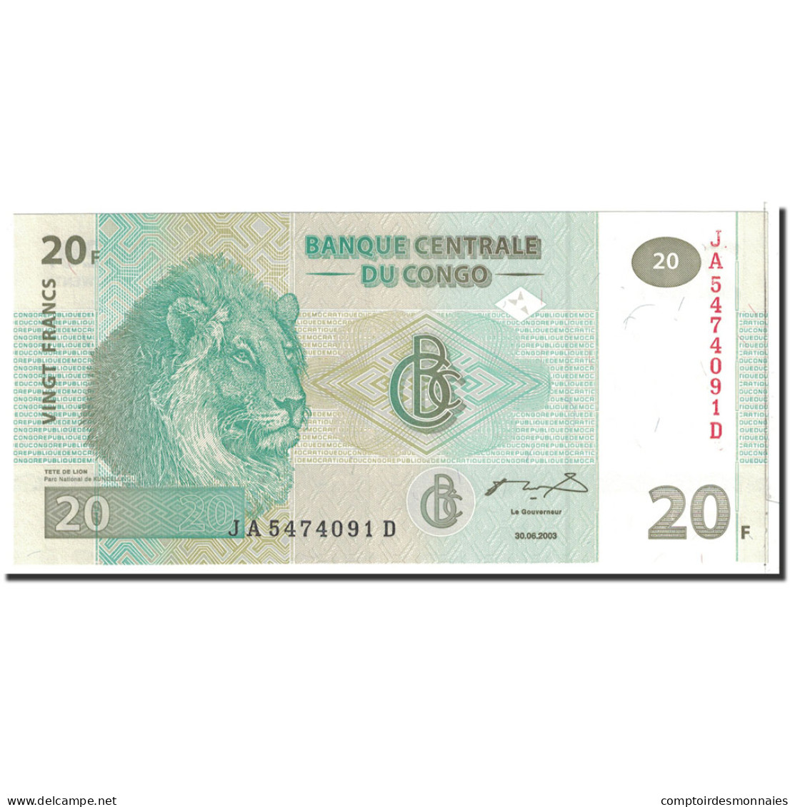 Billet, Congo Democratic Republic, 20 Francs, 2003, 2003-06-30, KM:94a, NEUF - República Democrática Del Congo & Zaire