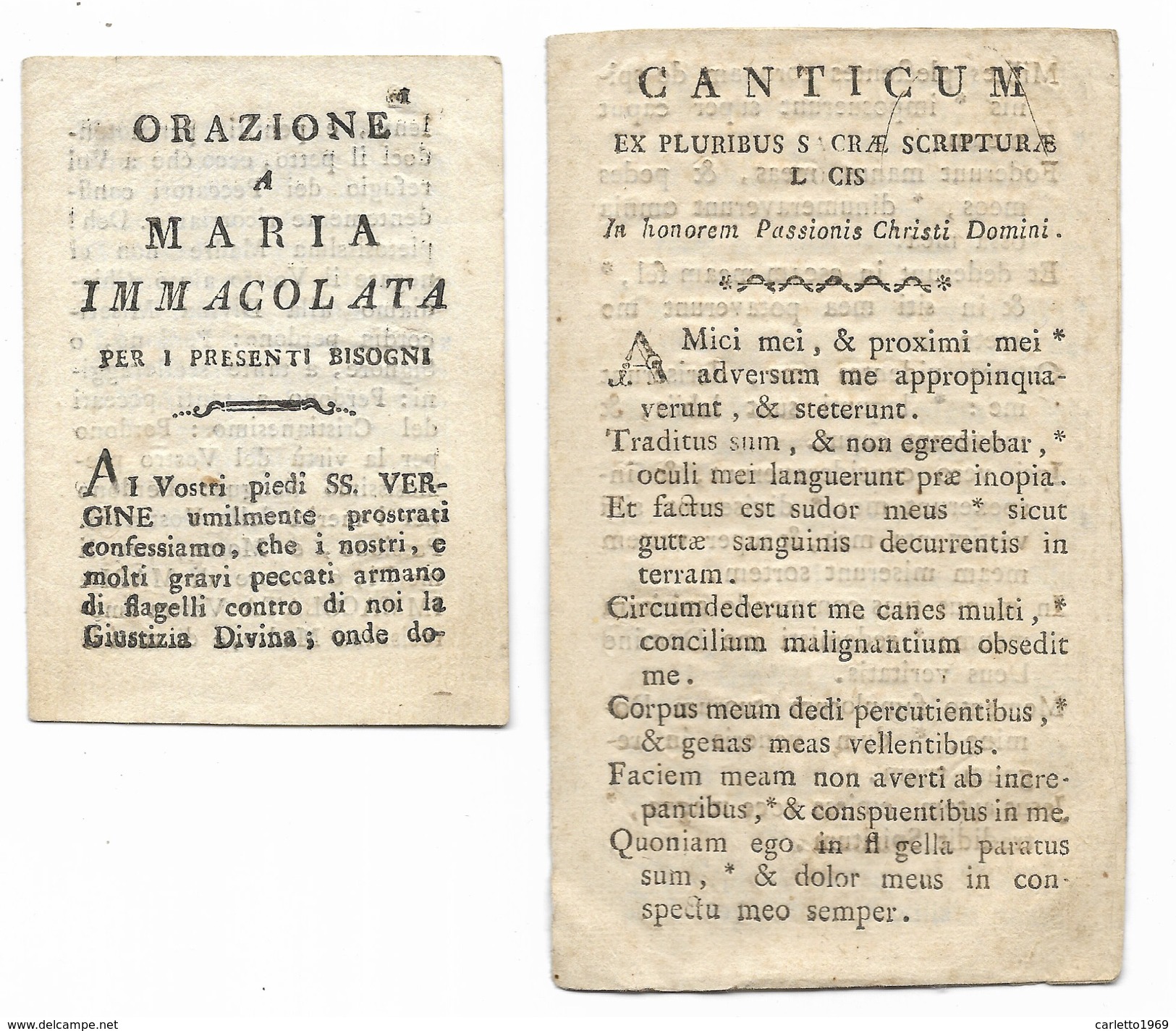 2 Fogli -  Ex Pluribus Sacra Scriptura Licis E Orazione A Maria Immacolat Su Carta Vergellata Fine 800 -- - Devotion Images