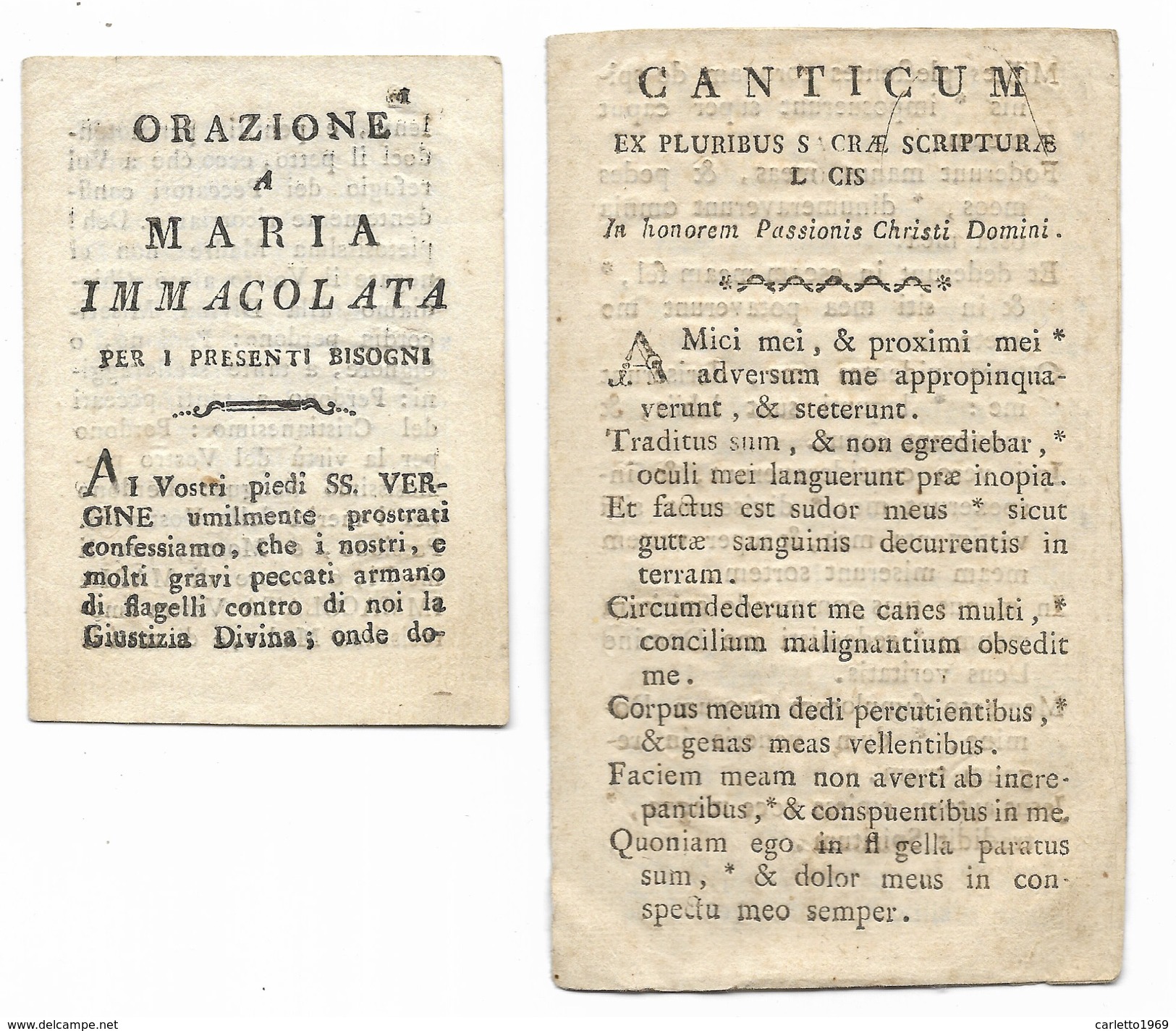 2 Fogli -  Ex Pluribus Sacra Scriptura Licis E Orazione A Maria Immacolat Su Carta Vergellata Fine 800 -- - Santini