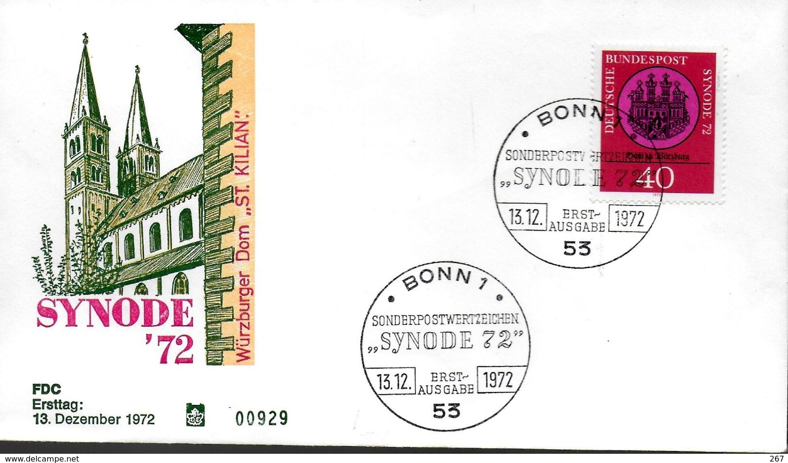 ALLEMAGNE  FDC  1972   Cathedrales Wurzburg Synode 72 - Cristianesimo