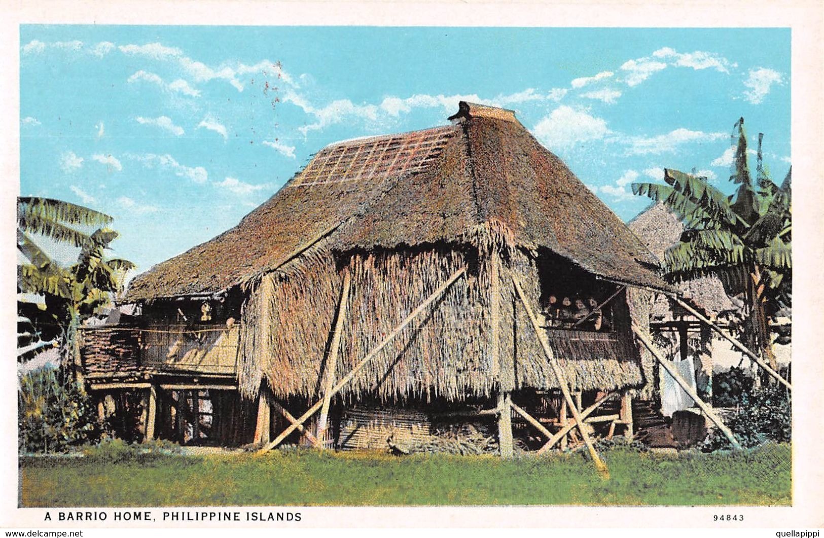 D6257 "FILIPPINE - A BARRIO HOME  - PHILIPPINE ISLANDS"  ANIMATA , CAPANNA   CART  NON  SPED - Philippinen