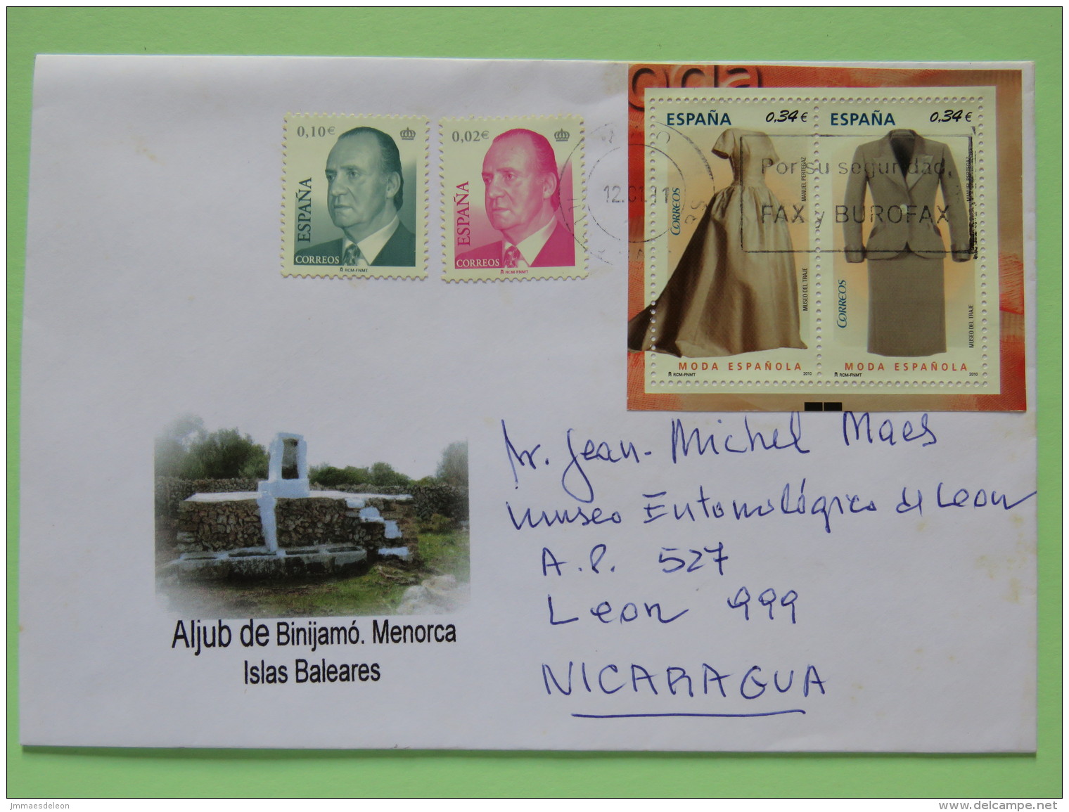 Spain 2011 Cover Mahon Baleares To Nicaragua - Moda Dresses - King - Lettres & Documents