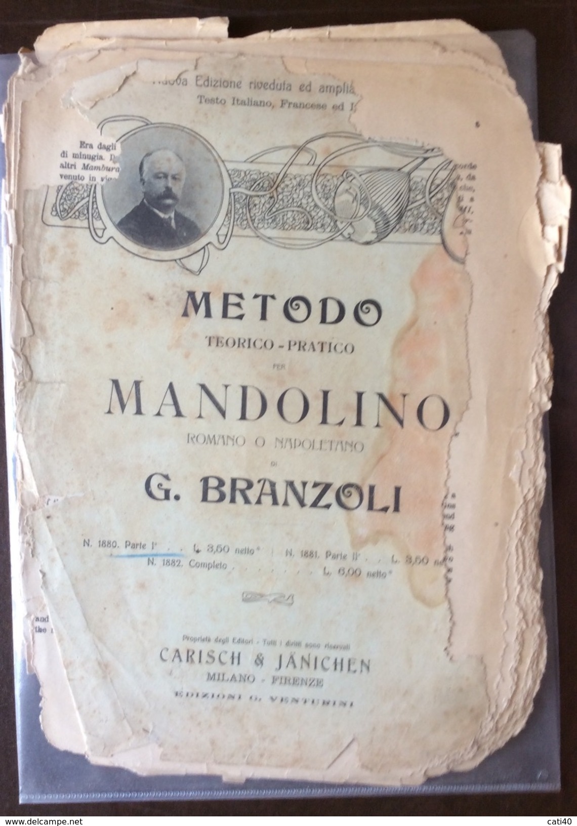 MUSICA METODO TEORICO E PRATICO PER MANDOLINO ROMANO E NAPOLETANO DI G.BRANZOLI  - COME DA FOTO - Historia, Filosofía Y Geografía