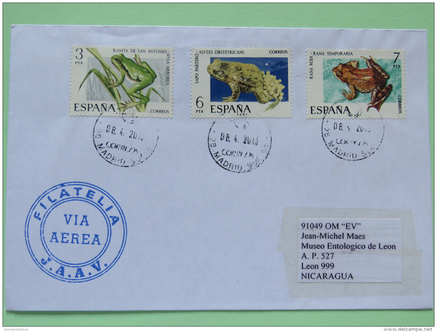 Spain 2013 Cover Madrid To Nicaragua - Frogs - Lettres & Documents