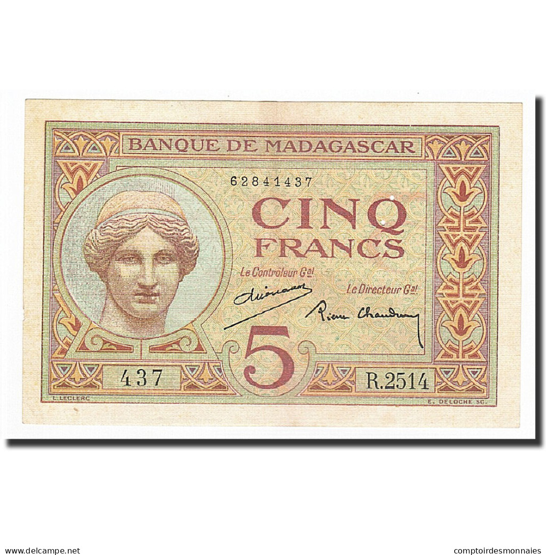 Billet, Madagascar, 5 Francs, Undated (1937), KM:35, SUP+ - Madagascar