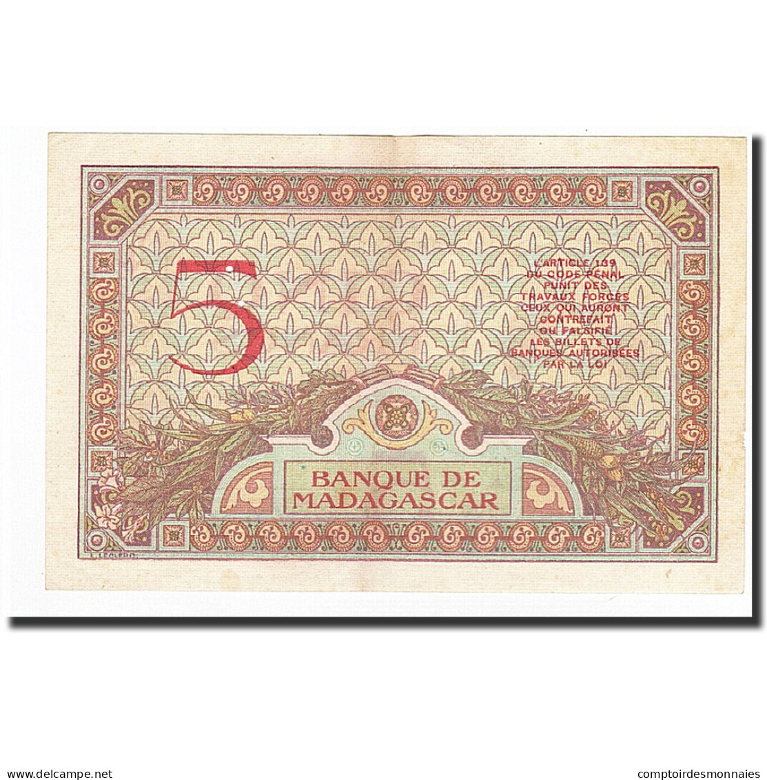 Billet, Madagascar, 5 Francs, Undated (1937), KM:35, SUP+ - Madagaskar