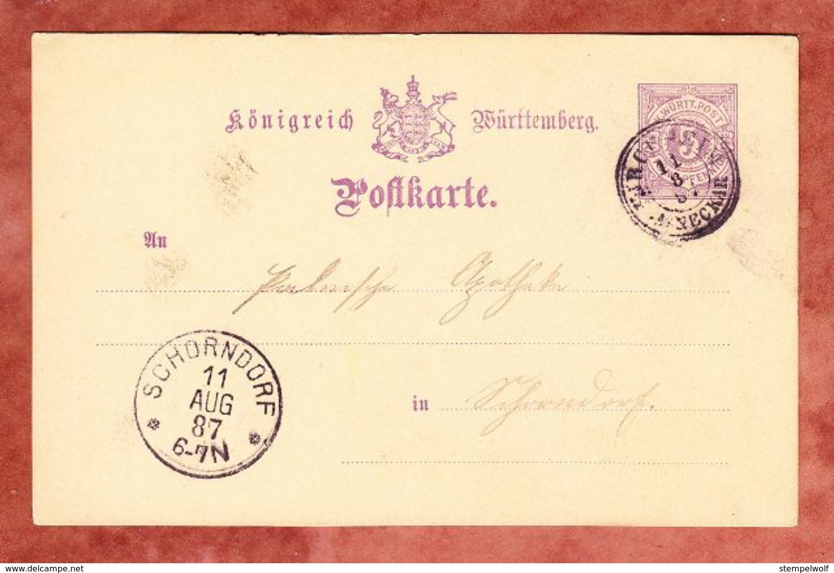 P 26 Ziffer, Kirchheim Neckar Nach Schorndorf, AK-Stempel 1887 (40307) - Sonstige & Ohne Zuordnung