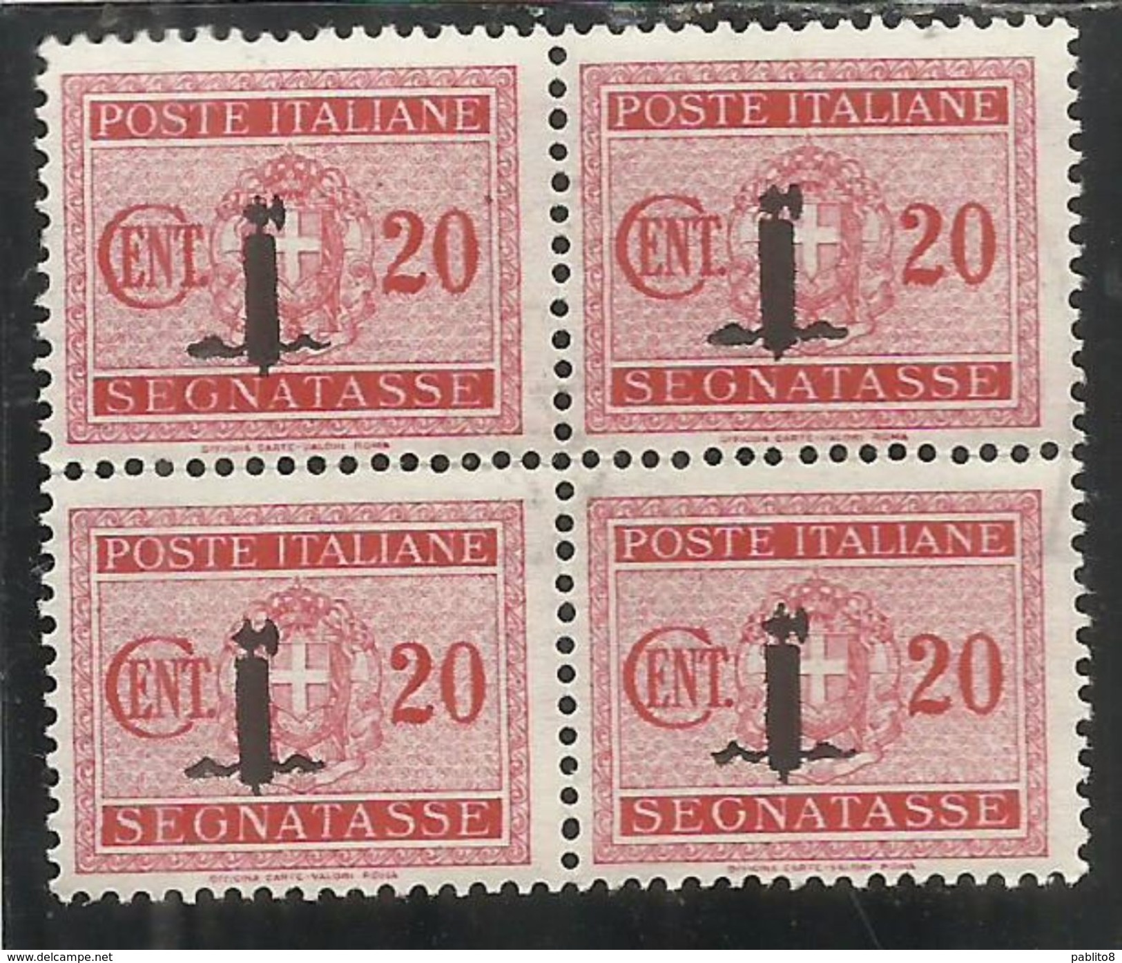 ITALIA REGNO ITALY KINGDOM REPUBBLICA SOCIALE RSI 1944 SEGNATASSE POSTAGE DUE TASSE PICCOLO FASCIO FASCIETTO CENT.20 MNH - Impuestos