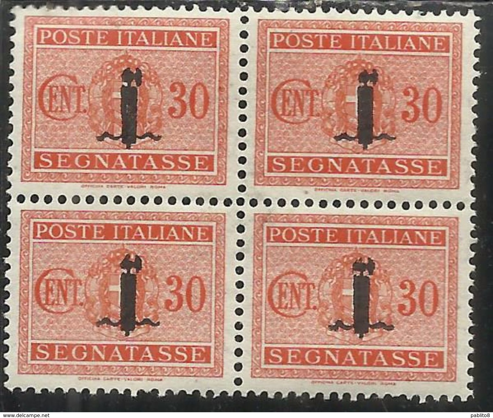 ITALIA REGNO ITALY KINGDOM REPUBBLICA SOCIALE RSI 1944 SEGNATASSE POSTAGE DUE TASSE PICCOLO FASCIO FASCIETTO CENT.30 MNH - Portomarken