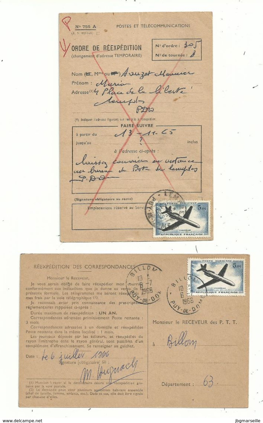 2 Ordres De Réexpédition De Courrier..n° 755A...avec Timbre P A N° 40...AU RECTO ET AU VERSO............à Voir...... - Documents De La Poste