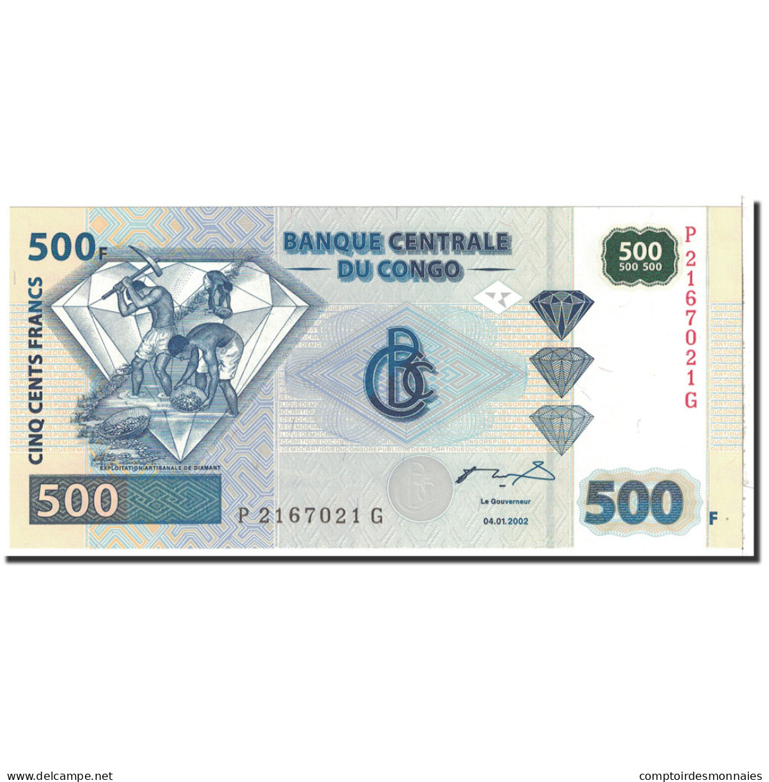 Billet, Congo Democratic Republic, 500 Francs, 2002, 2002-01-04, KM:96a, NEUF - República Democrática Del Congo & Zaire