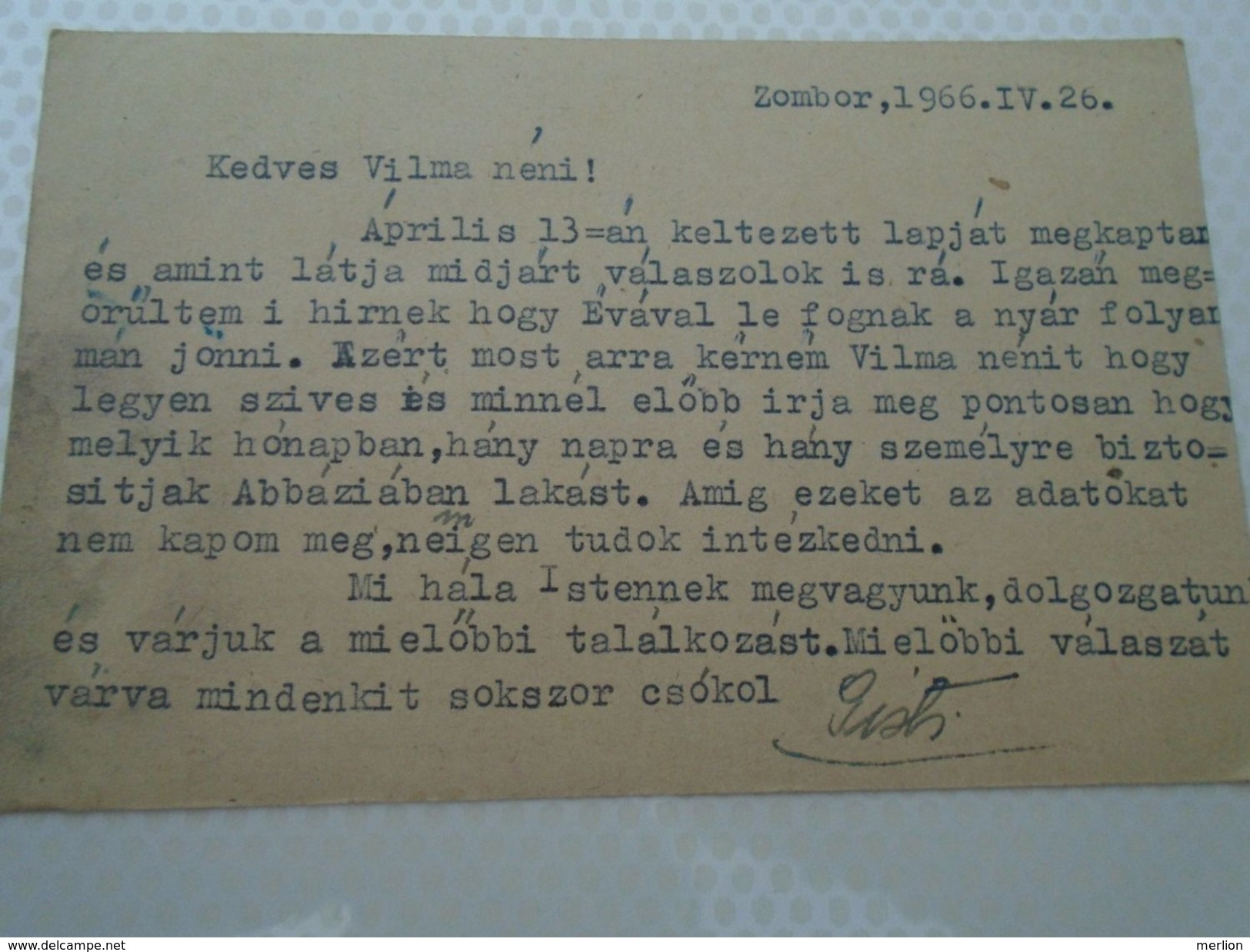 D152337 Yugoslavia Serbia Sombor 1966 Postal Stationery - Autres & Non Classés