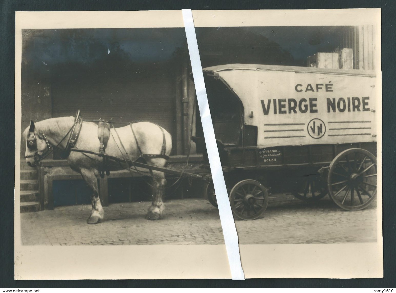 Liège. Rare! Attelage  Café Vierge Noire. Winandy, Rue Jean D' Outremeuse. Photo 23,5 X 17. Studio Fraikin Chênée. - Lieux