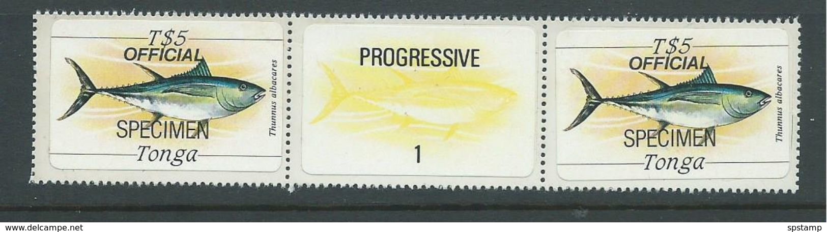 Tonga 1984 Marine Life Official Definitives $5 Fish Gutter Pair MNH Specimen Overprint - Tonga (1970-...)