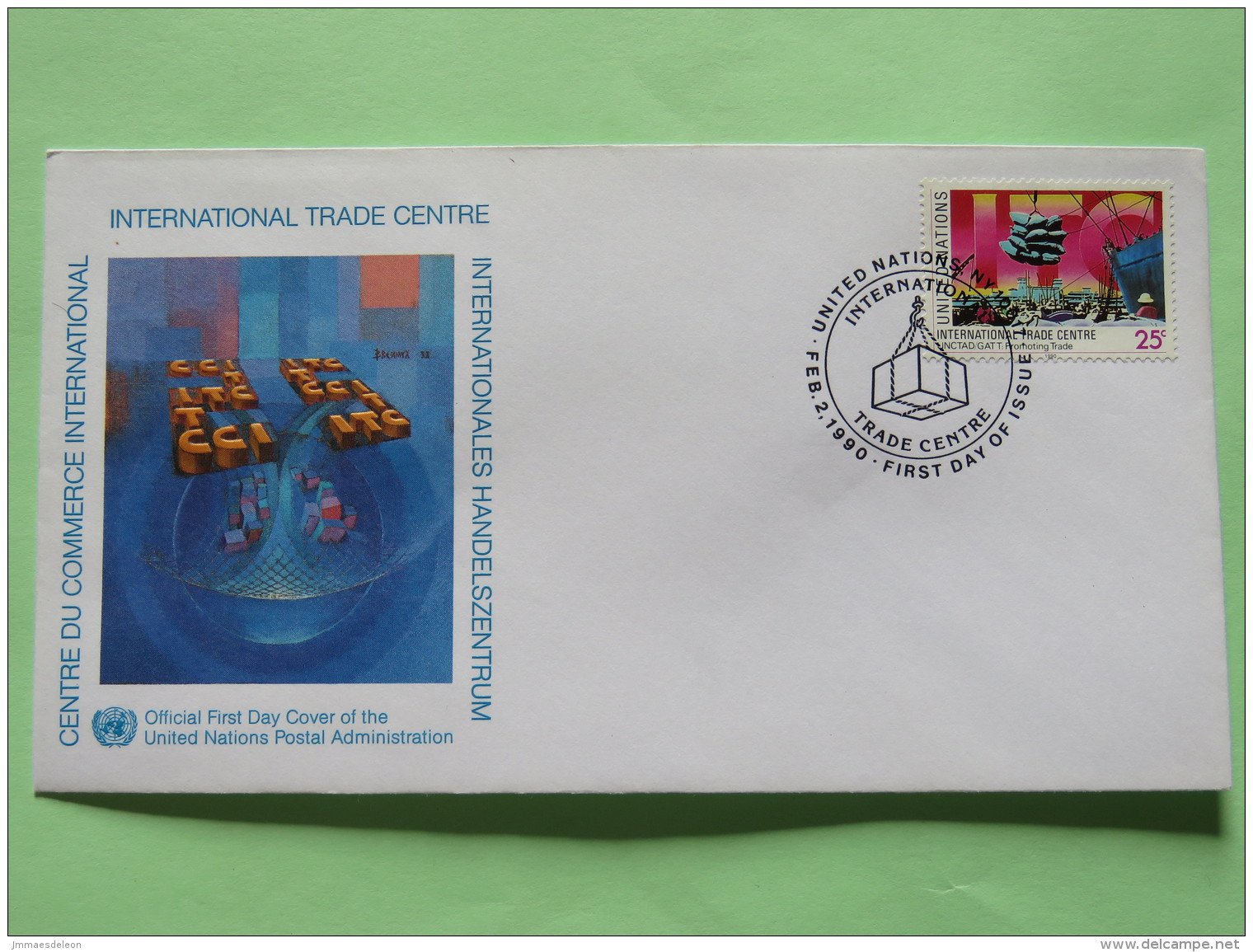 United Nations (New York) 1990 FDC Cover - International Trade Center - Crane - Ship - Briefe U. Dokumente