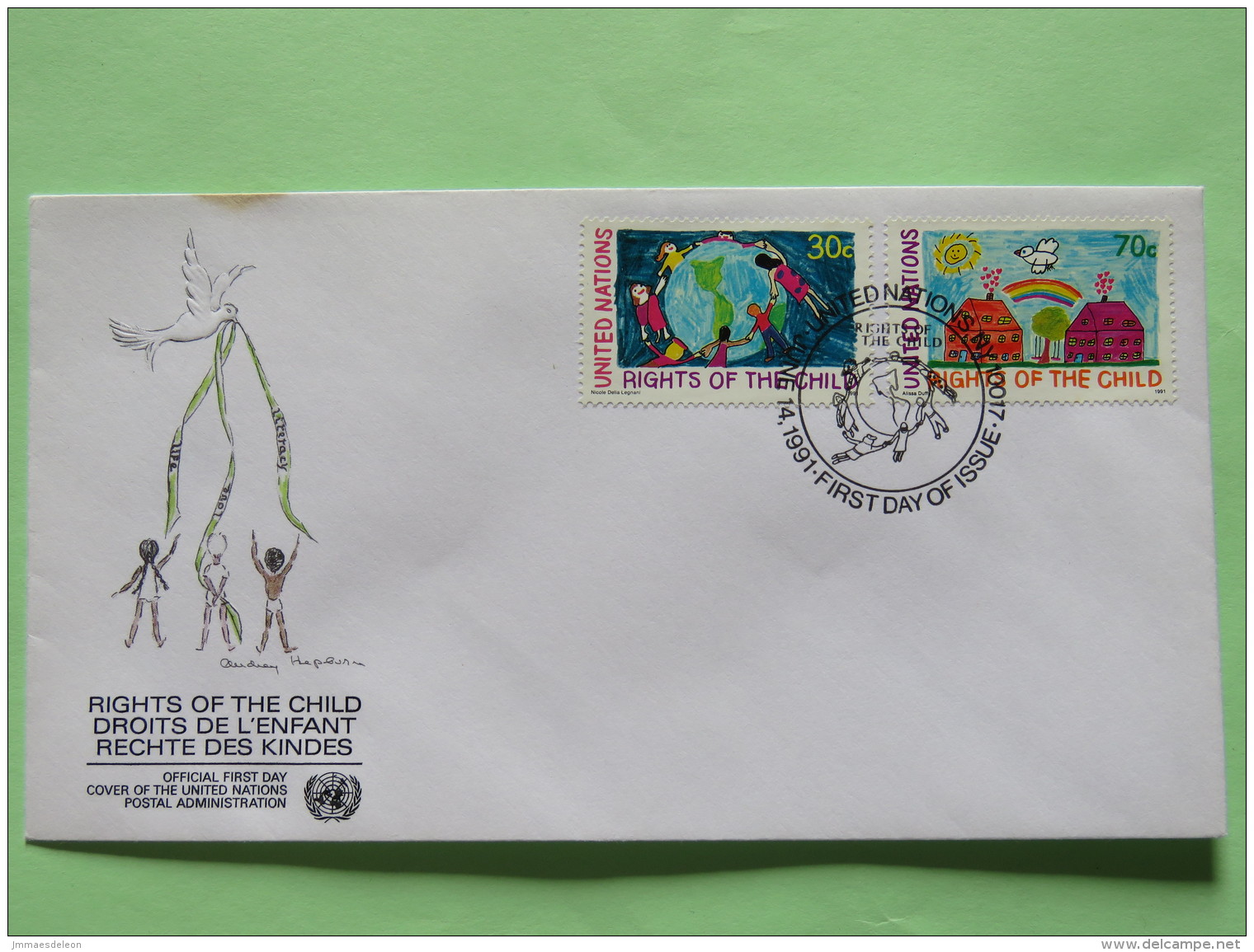 United Nations (New York) 1991 FDC Cover - Rights Of The Child - Child Drawings - Covers & Documents