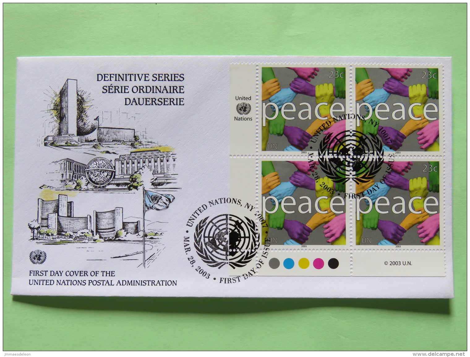 United Nations (New York) 2003 FDC Cover - Definitive Series - Peace - Hands - Brieven En Documenten