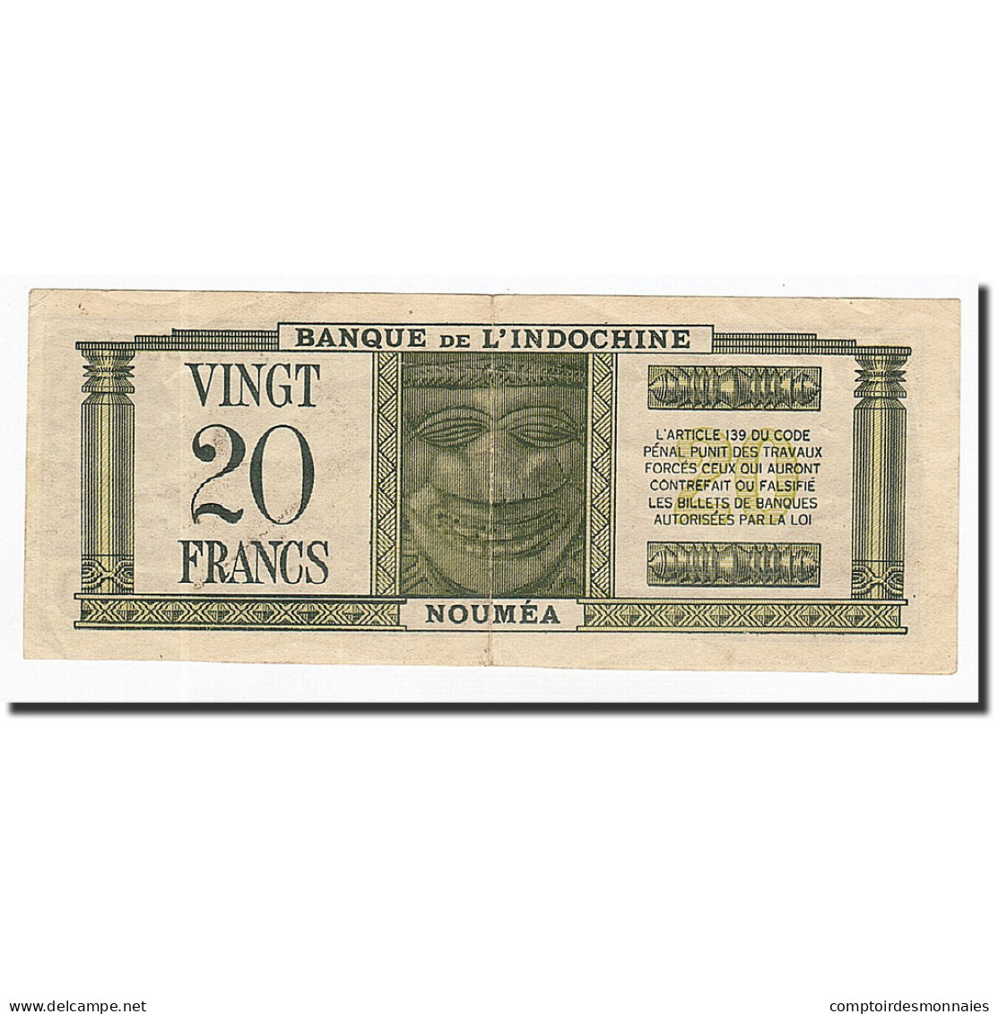 Billet, Nouvelle-Calédonie, 20 Francs, Undated (1944), KM:49, TTB - Nouméa (Neukaledonien 1873-1985)