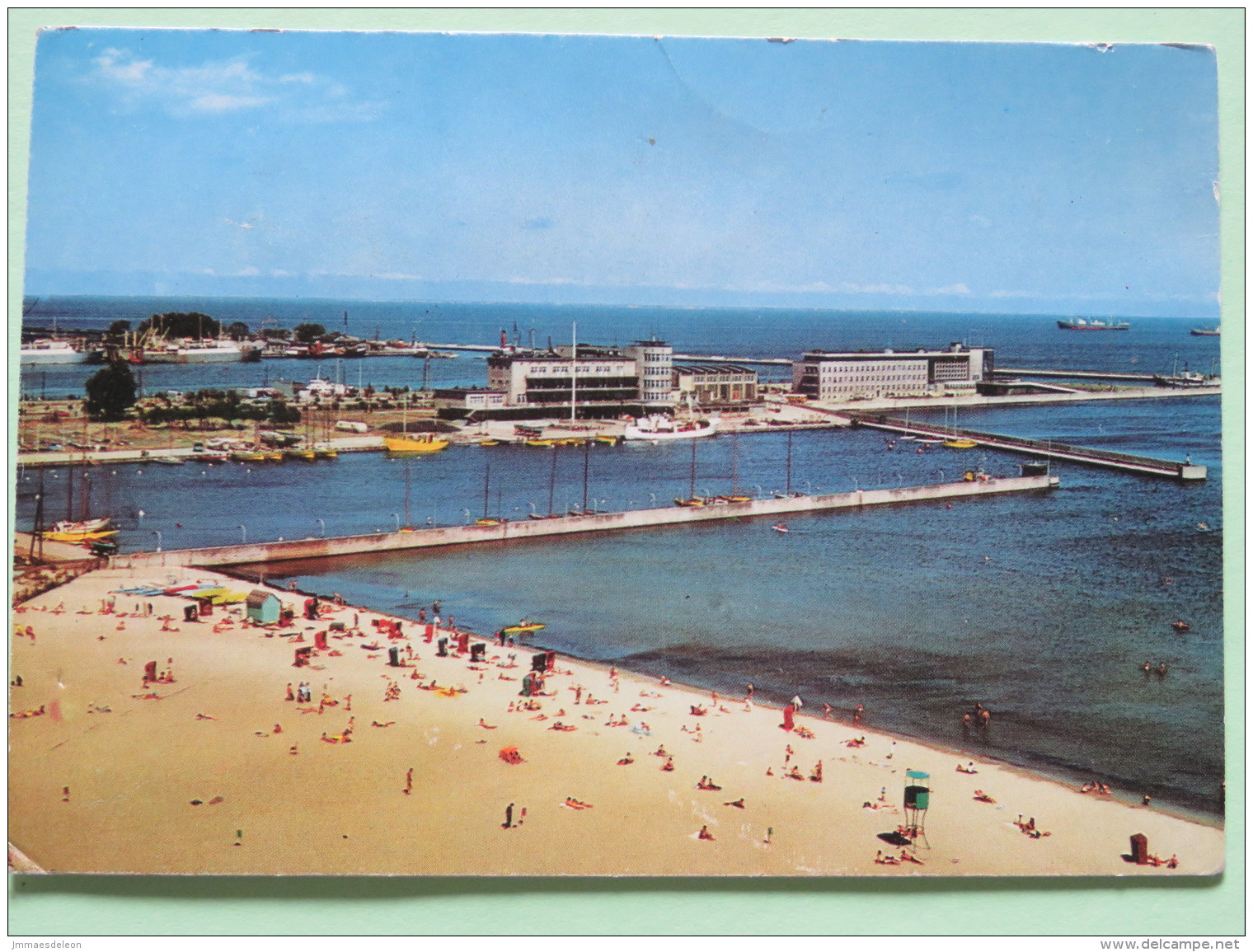 Poland 1990 Postcard ""Gdynia Beach"" To England - Flowers - Revenue Stamp For School Construction - Pologne