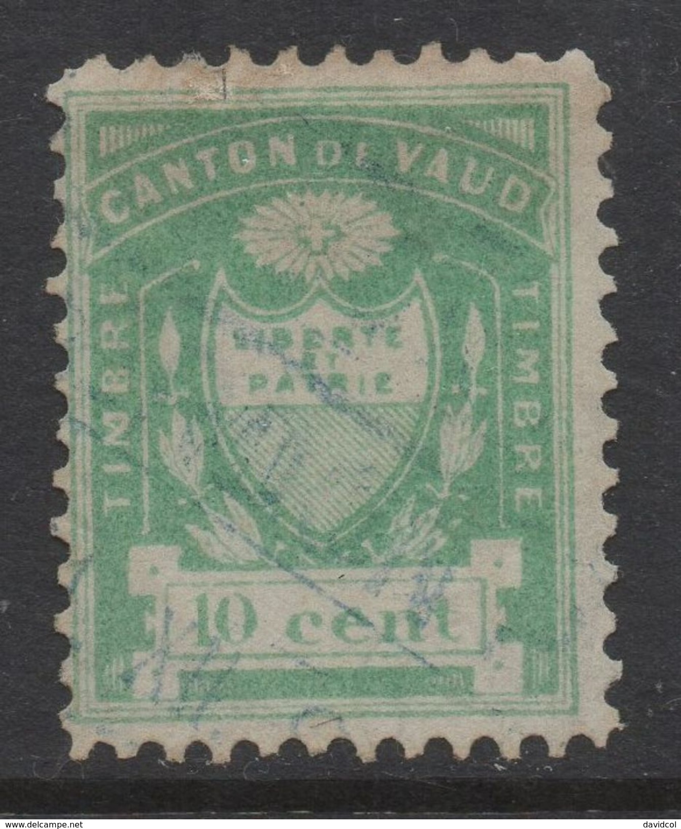 R257.-. SWITZERLAND.-. CANTON DE VAUD - 10C. GREEN- FISCAL STAMP - USED - Fiscaux